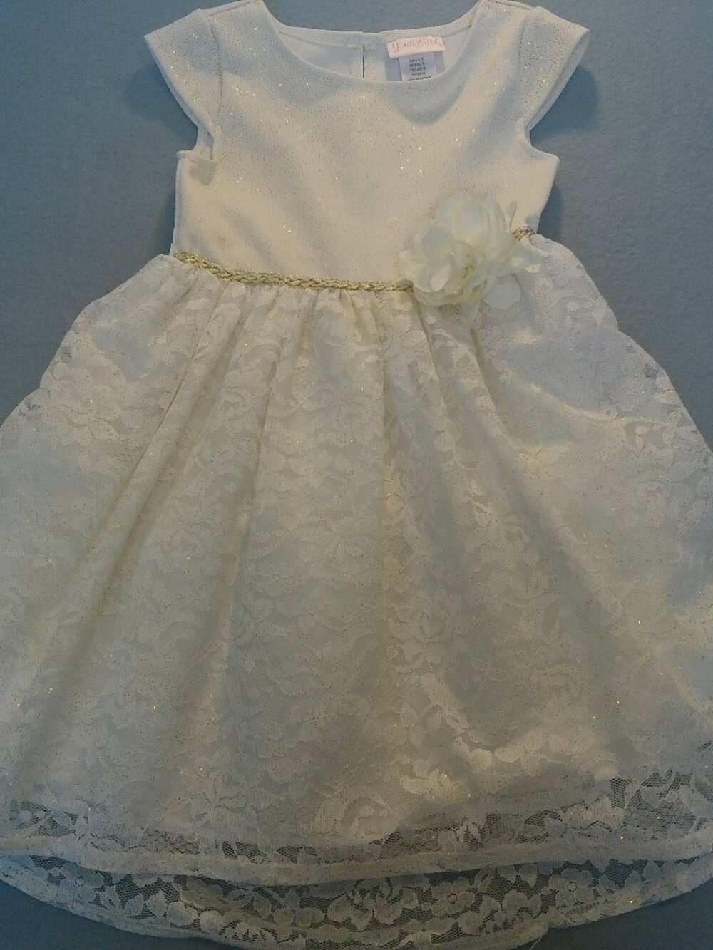 Girls Solid Maxi Dress Formal Size 5 - Ivory Lace Overlay